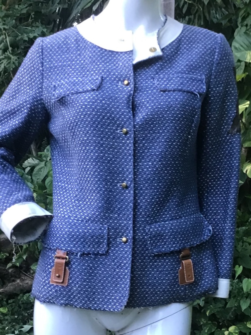 Vintage cotton Holland&Holland jacket with leather collar and snake insert on on